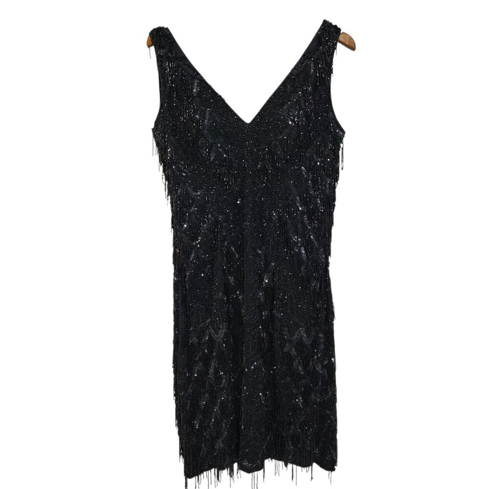 Primavera Cocktail Dress Womens 18 Black Beaded Sequins Prom Party Built In Bra